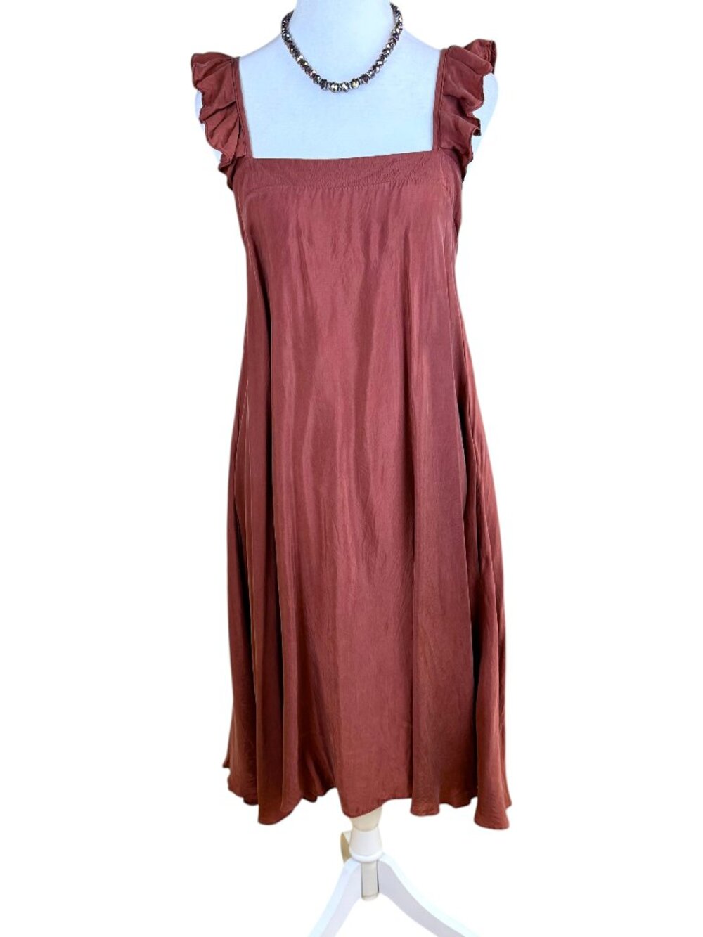Hatch Maternity Dress Sleeveless Satin Rust Red Open Back (1/US S)
